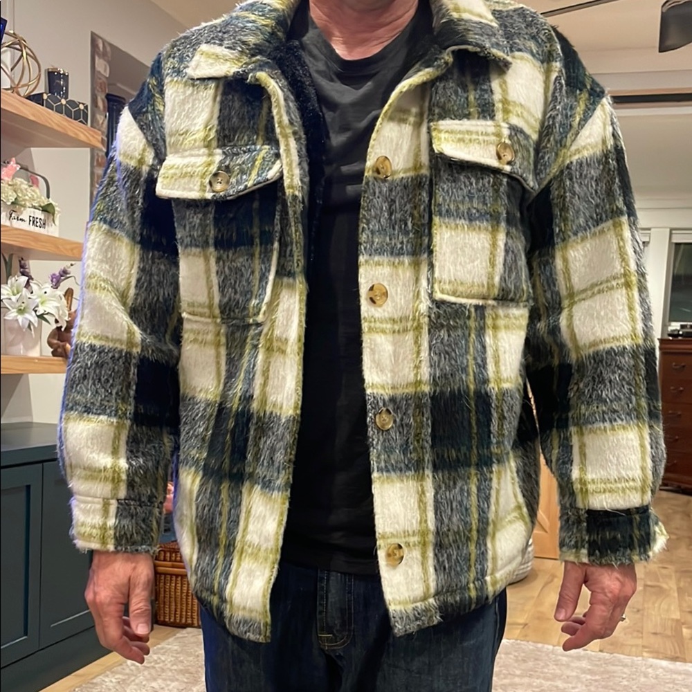 Andrew Marc Green and Gray Lightweight Shirt Jacket
